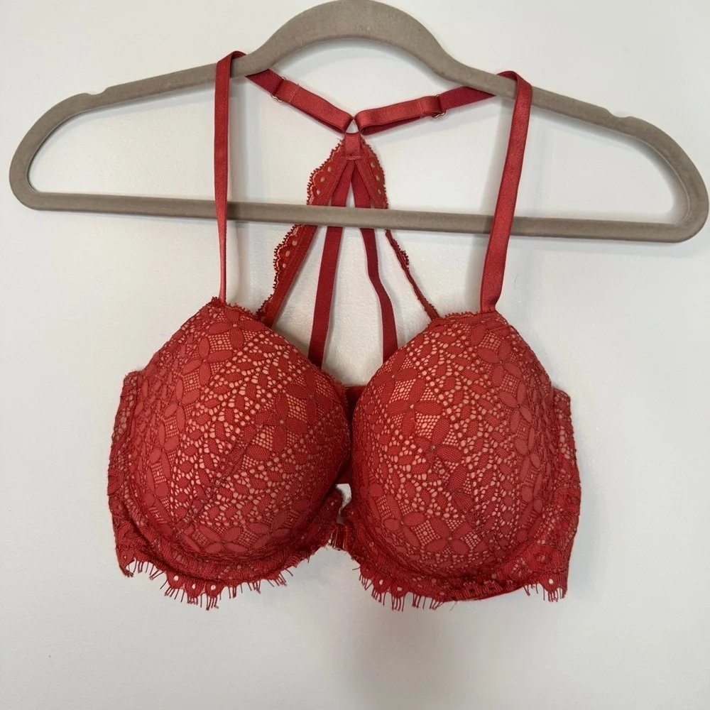 Victoria's Secret Bra Dream Angels Lined Demi Lace Racerback Front Closure 32DDD - Picture 1 of 14